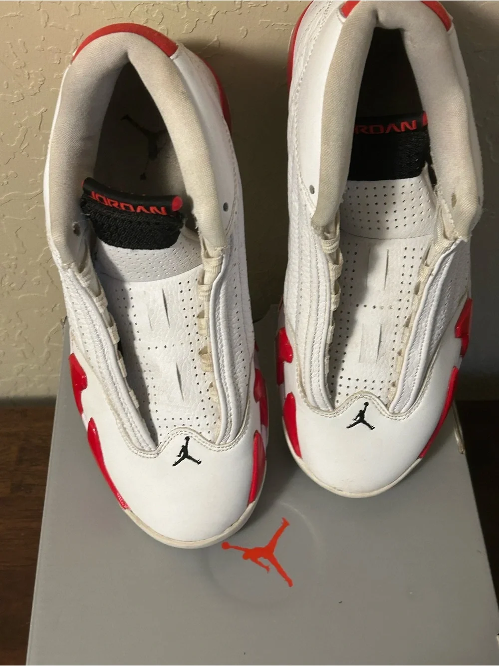 Jordan White and Red Retro Low-Top Basketball Shoe